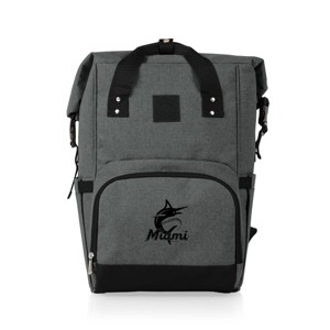 MLB Miami Marlins On The Go Roll-Top Cooler Backpack - Heathered Gray - 1 of 4