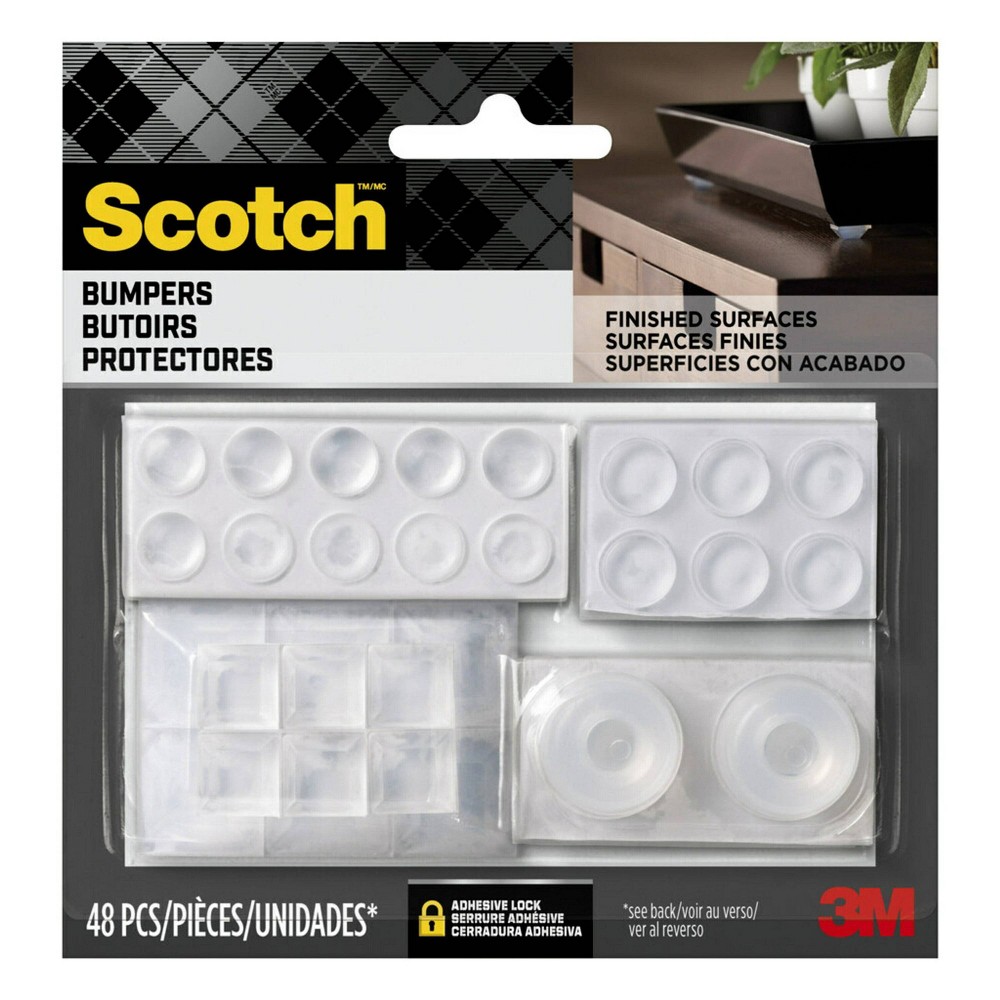 Scotch 48pk Bumpers Value Pack: Adhesive Mounted Clear Plastic Door Bumpers, 0.5" Thickness, 0.5" Width, 0.2" Length