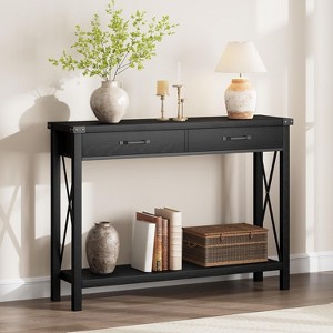 31in Wood Console Table, Entryway Table with Drawers and Open Storage Shelf, 2-Tier Foyer Table Narrow Sofa Table for Couch Corridor Living Room - 1 of 4