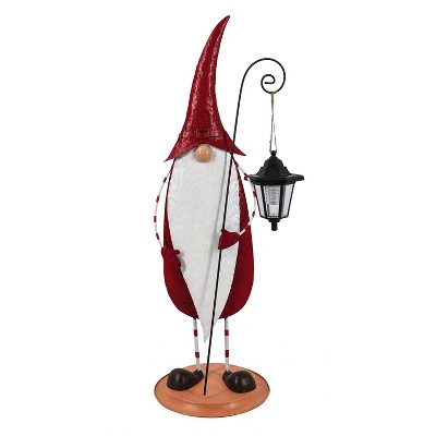 Evergreen 30.25"H Holiday Gnome with Solar Lantern Garden Statuary