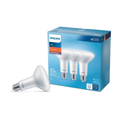 Philips LED 65W Soft White BR30 3P: Indoor Flood Dimmable Light Bulbs, Energy Star Certified, 650 Lumens, 2700K, 3 Pack