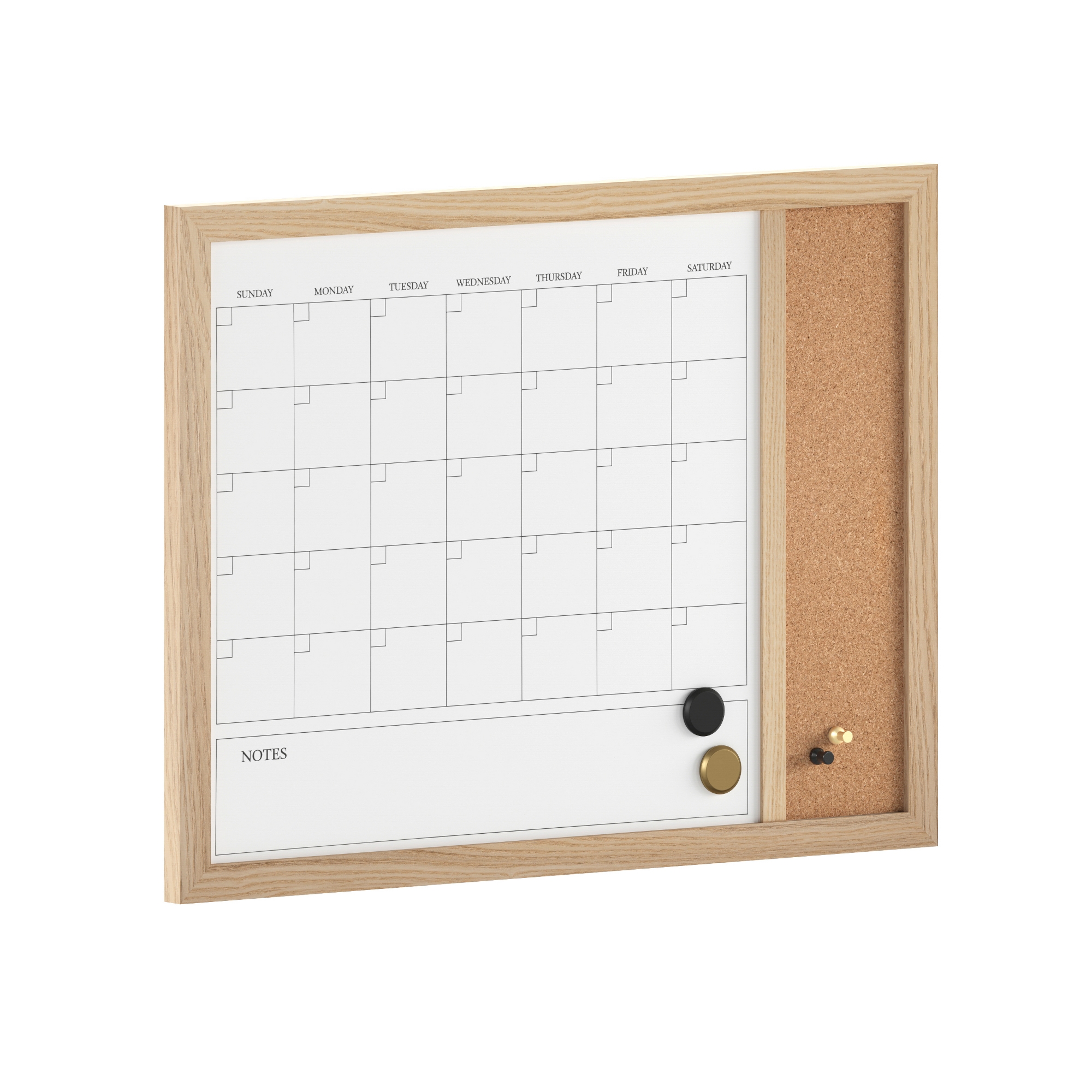 Martha Stewart Dry Erase Magnetic Monthly Calendar/Cork Board-Lt Natural Woodgrain Frame-24x18