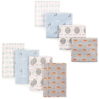 Luvable Friends Infant Boy Cotton Flannel Burp Cloths and Receiving Blankets, 8-Piece, Wild Free, One Size