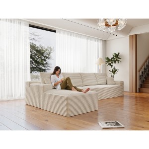 131.9"68.9" Plush Corduroy 4-Piece Modular Sectional Sofa with No Assembly Required and Comfortable Chaise Lounge - 1 of 4