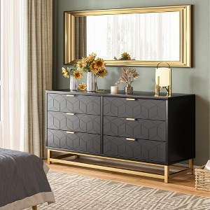 6 Drawer Dresser for Bedroom, Wood Chest of Drawers with Metal Legs - 1 of 4