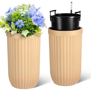 14.5 Inch Tall Planter Set of 2, Large Flower Pot with Water Monitoring Device and Hidden Wheels, Garden Pot for Living Room, Patio, Black - 1 of 4