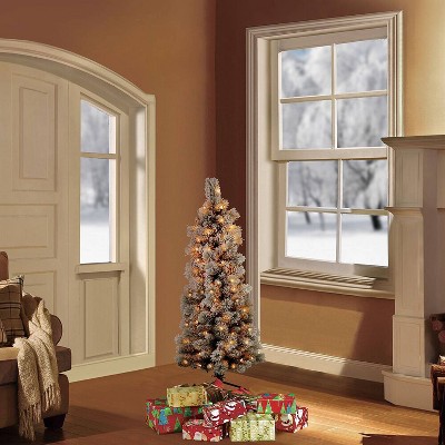 4.5ft Pre-lit Flocked Portland Pencil Artificial Christmas Pine Tree ...