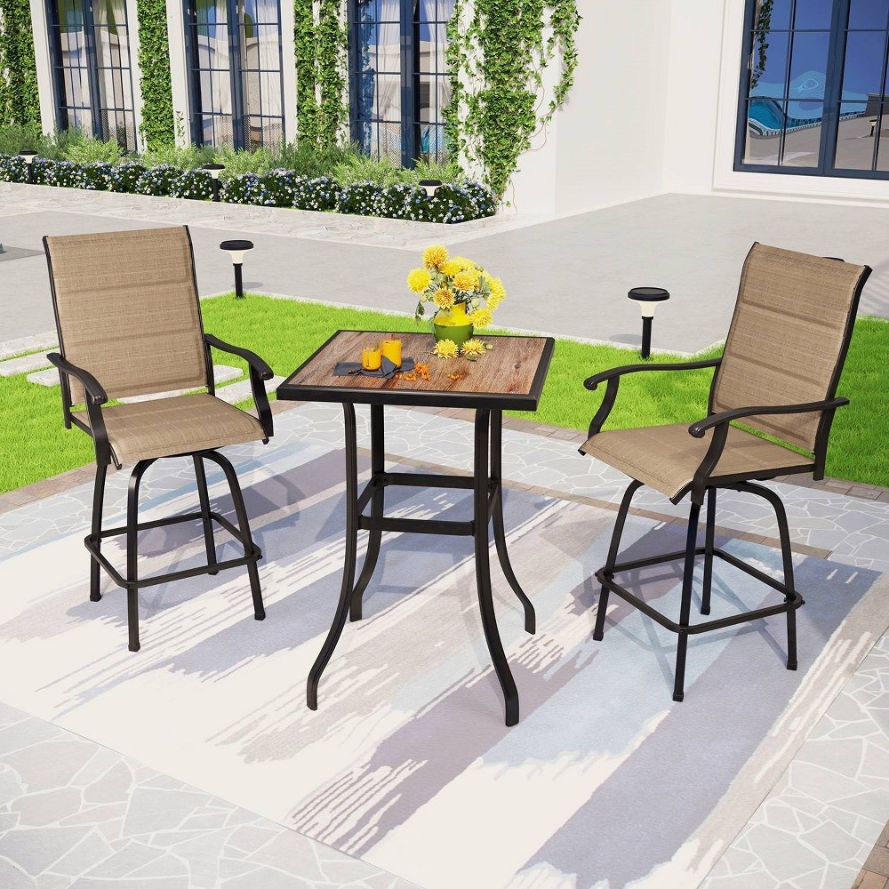 Photos - Garden Furniture 3pc Outdoor Swivel Bar Height Stools & Table - Captiva Designs
