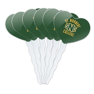 St. Norbert College Green Knights Logo Heart Love Cupcake Picks Toppers Decoration Set of 6