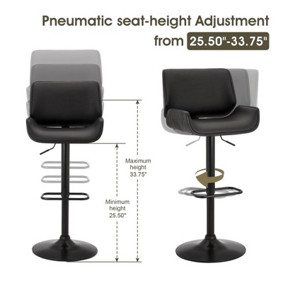 Black Adjustable Height Swivel Bar Stools with Leather and Metal