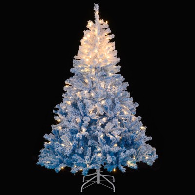 Tangkula 5/6/7/8 FT Artificial Christmas Tree Hinged Snow Flocked Xmas Tree w/ 456/820/1264/1774 Branch Tips