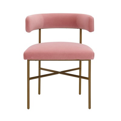 Blush Velvet Upholstered Dining Chair with Gold X-Base