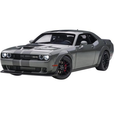 Dodge Challenger SRT Hellcat Widebody Destroyer Gray with Dual Gunmetal Center Stripes 1/18 Model Car by Autoart