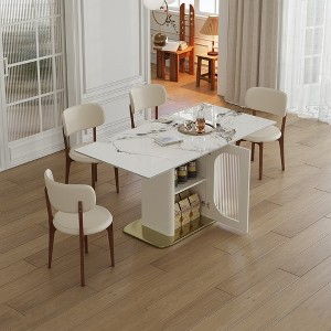 5-Piece Dining Set with 4 Upholstered Chairs, Built-in Side Storage Racks and Transparent Glass Cabinets - 1 of 4