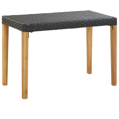 Patio Bench 47.2" Black Poly Rattan and Solid Acacia Wood