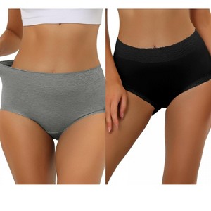 Allegra K Women's Cotton High-Rise Lace Trim Tummy Control Full Coverage Brief 2 Packs - 1 of 4