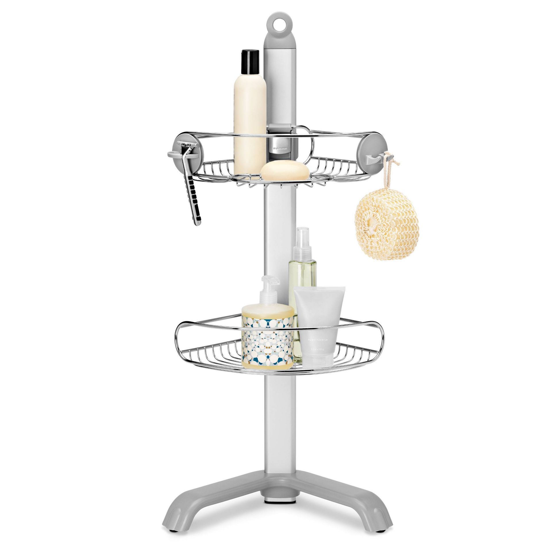 simplehuman Corner Bathroom Shower Caddy - Stainless Steel/Anodized Aluminum Silver: Freestanding Organizer Stand, 30.5" Height