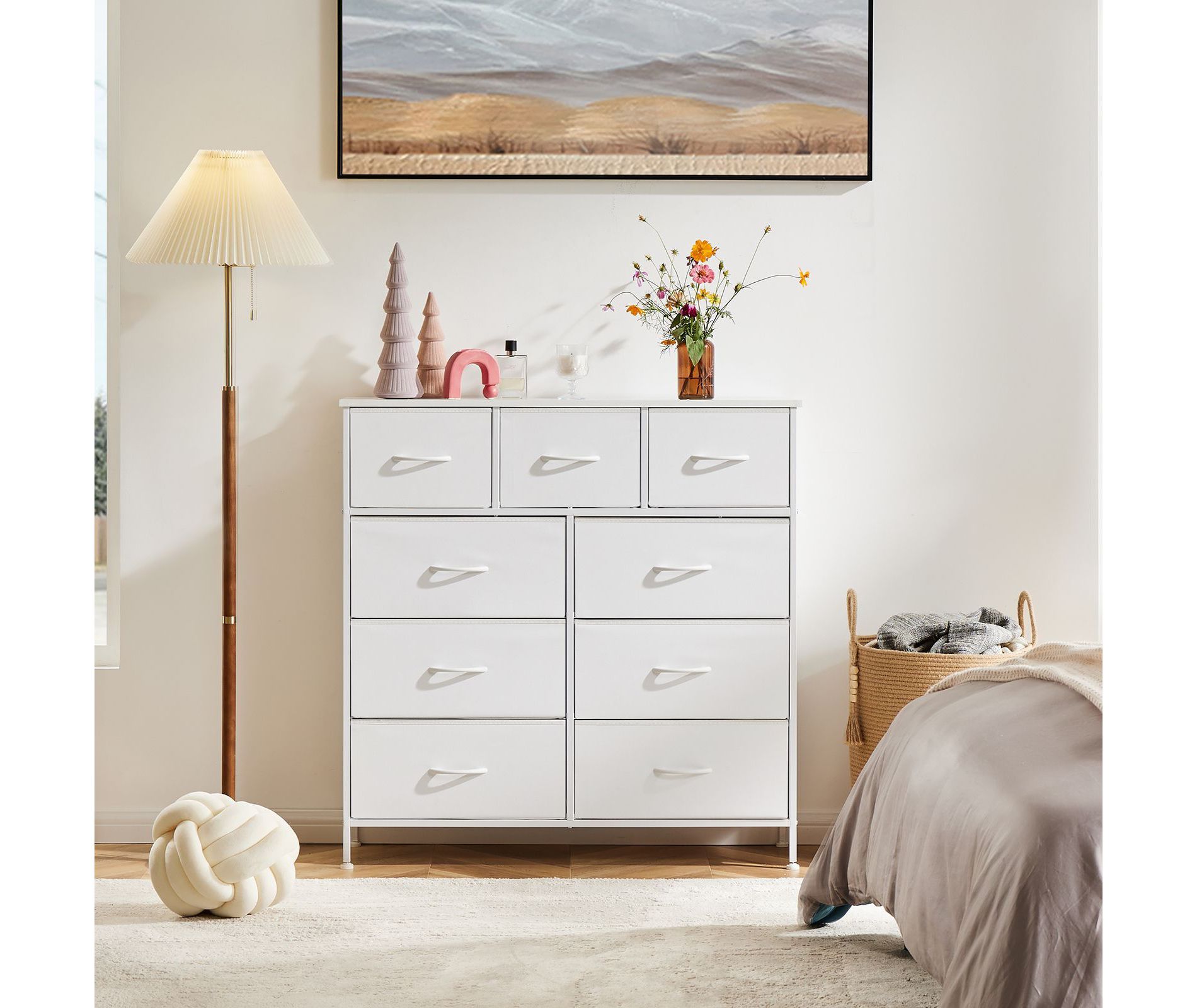 JIONJOY 9 Drawer Dresser for Bedroom, Large Fabric Storage Chest with Metal Frame & Waterproof Top for Closet, Nursery, Entryway
