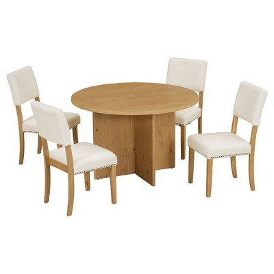 NicBex 5-Piece Round Dining Table Set,Modern Kitchen Table Furniture with 4 Upholstered Dining Chairs,Soft Cushion & Wood Legs