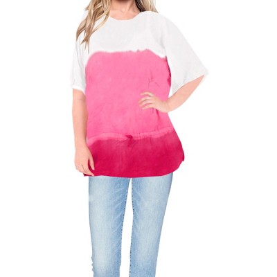 LA LEELA Women's Summer Vacation Beachwear Oversized Swim Suit Loose Holiday Bathing Suit Cover Ups for Women 1X-2X Pink, Tie Dye Design