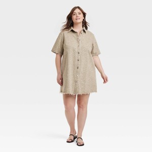 Women's Leopard Denim Mini Shirtdress - Universal Thread™ Tan - 1 of 3