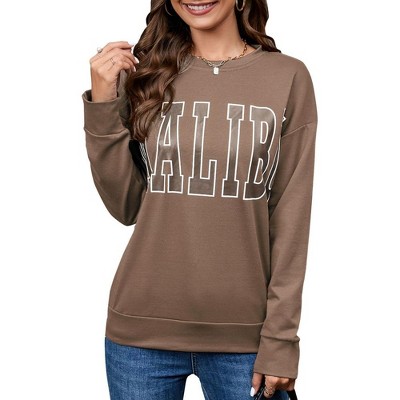 Sweatshirt For Women Lightweight Spring Holiday MALIBU Letter Graphic Crewneck Long Sleeve Pullover Sweatshirt