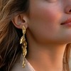 Ross-Simons Italian 18kt Gold Over Sterling Leaf Drop Earrings - 2 of 4