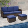 EAGLE PEAK Ocean Vista 3 piece Outdoor Wicker Couch Sofa, Variated Wicker Conversation 3-Seat Sofa Set with Ottomans - 2 of 4