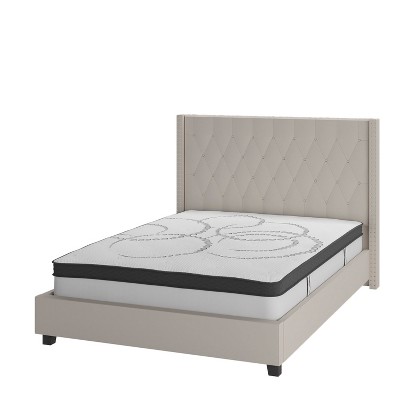 Flash Furniture Riverdale Tufted Upholstered Platform Bed with 10 Inch CertiPUR-US Certified Foam and Pocket Spring Mattress