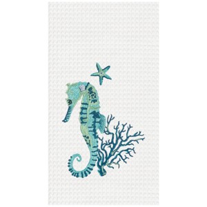 C&F Home Seahorse & Coral Embroidered Cotton Waffle Weave Kitchen Towel - 1 of 2