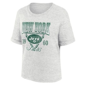 NFL New York Jets Women's Oatmeal Heather Rolled Sleeve T-Shirt - 1 of 3