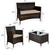 Tangkula 4PCS Patio Rattan Conversation Furniture Set Outdoor w/ Brown & Gray Cushion - 3 of 4