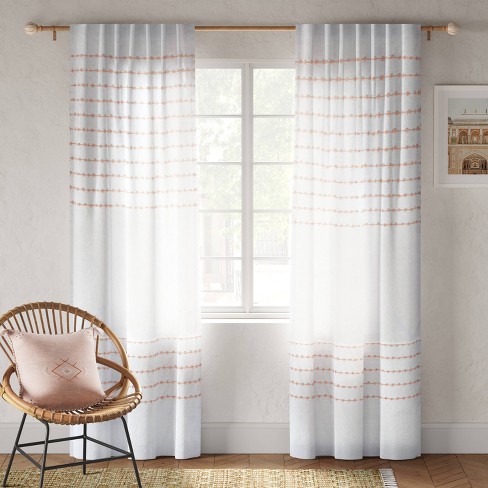 Kenzie Bordered Light Filtering Curtain, Peach Sheer Curtain Panels