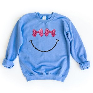 Simply Sage Market Women's Graphic Sweatshirt Bow Eyes Smiley  - L - Carolina Blue - 1 of 3