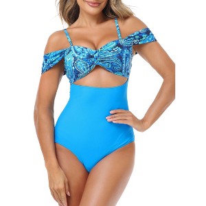 Clearlove Women's One Piece Swimsuit Black Cutout Scallop Trim Bathing Suit - 1 of 4