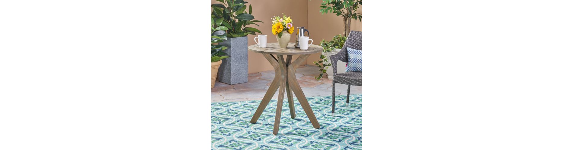 Lyngins Acacia Wood Outdoor Bistro Table, Round Slatted Patio Side Table with Cross Base, Gray Round Patio End Tables