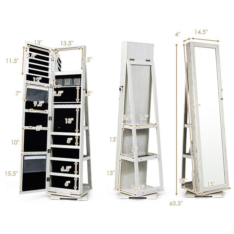 Costway 360degree Rotatable Jewelry Cabinet 2-in-1 Lockable Mirrored Organizer, 2 of 11