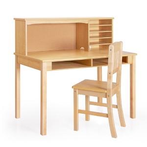 Guidecraft Kids Media Desk and Chair Set: Kids Desk and Chair, Girls Study Desk with Hutch and Storage Shelf, Wood Bedroom Furniture Set - 1 of 4