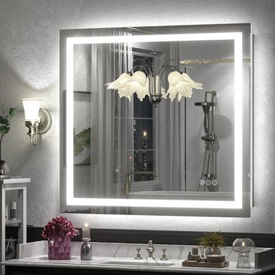 Apmir Super Bright Front & Back LED Lighted Anti-Fog Tempered Glass Bathroom/Vanity Mirror with ETL & 3-Year Warranty