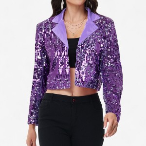 Anna-Kaci Women's Sequin Cropped Blazer Long Sleeve Sparkly Open Front Jacket - 1 of 4