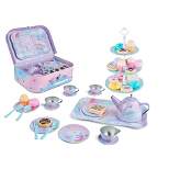 Jewelkeeper Tea Party Set for Little Girls with Tin Tea Set + Food & Carrying Case, Cat Design, 42 Piece