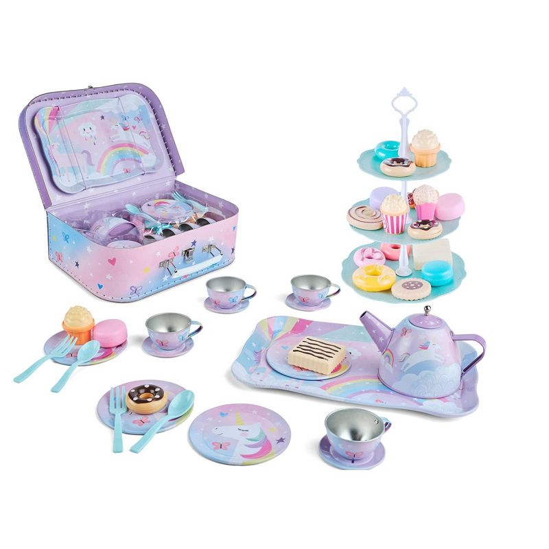 Jewelkeeper Tea Party Set for Little Girls with Tin Tea Set + Food & Carrying Case, Cat Design, 42 Piece, 1 of 7