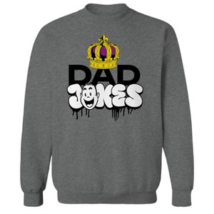 Rerun Island Men's Dad Jokes Crown Long Sleeve Graphic Cotton Pullover Sweatshirt - Graphite Heather M - 1 of 3