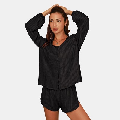 Women's Cozy Ribbed Button-Down Loungewear Set - Cupshe