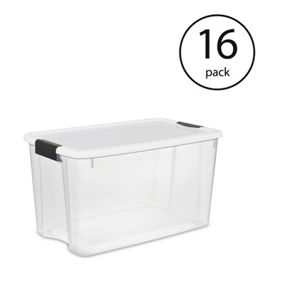 Sterilite 116 Quart Ultra Latching Clear Plastic Storage Tote Container, 16 Pack