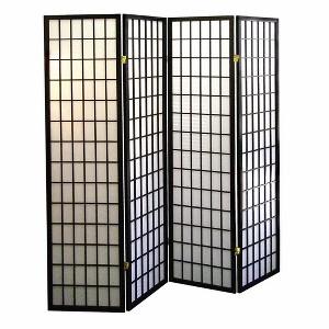 Gulches 70" Tall 4-Panel Screen / Room Divider, Japanese Style with Black finish - 1 of 4