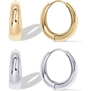 14K Gold Plated Sterling Silver Post Small Chunky Hoops Earrings | Thick Lightweight Gold Hoop Earrings for Women - 1 of 4