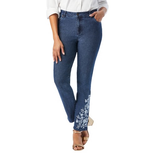 Jessica London Women's Plus Size True Fit Straight Leg Jeans, 22 - Medium  Stonewash Embroidery