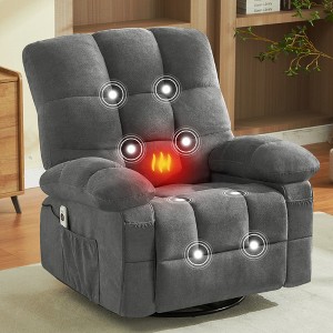 Massage Swivel Recliner Chair w/ Vibration Massage & Lumbar Heating, 350LBS Oversized Rocker Recliner Single Sofa with Side Pocket & USB Charge Port - 1 of 4