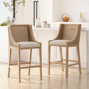 GDFStudio Oneida Rustic Fabric Upholstered Wood and Cane 30 inch Barstools (Set of 2) - 1 of 4